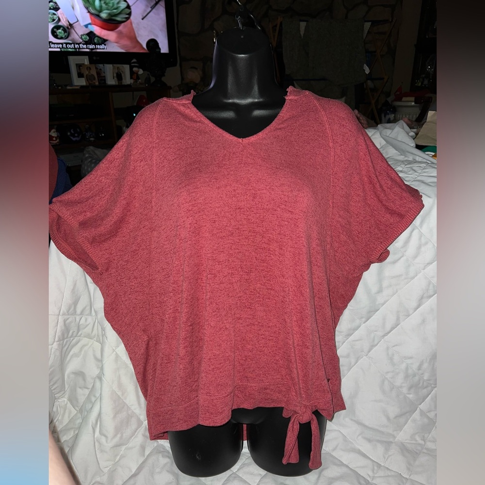 Hyba Hooded Tie Batwing Short Sleeve Sweater